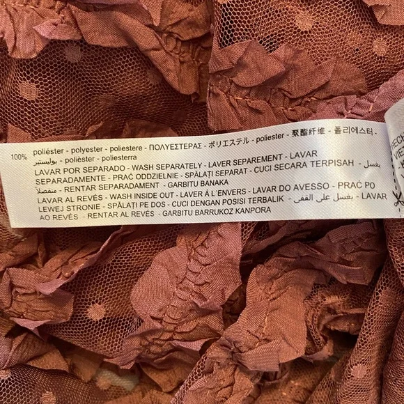 Zara ruffled sheer, pink/mauve long sleeve blouse boho-size L, NWT Easter color - Picture 9 of 10